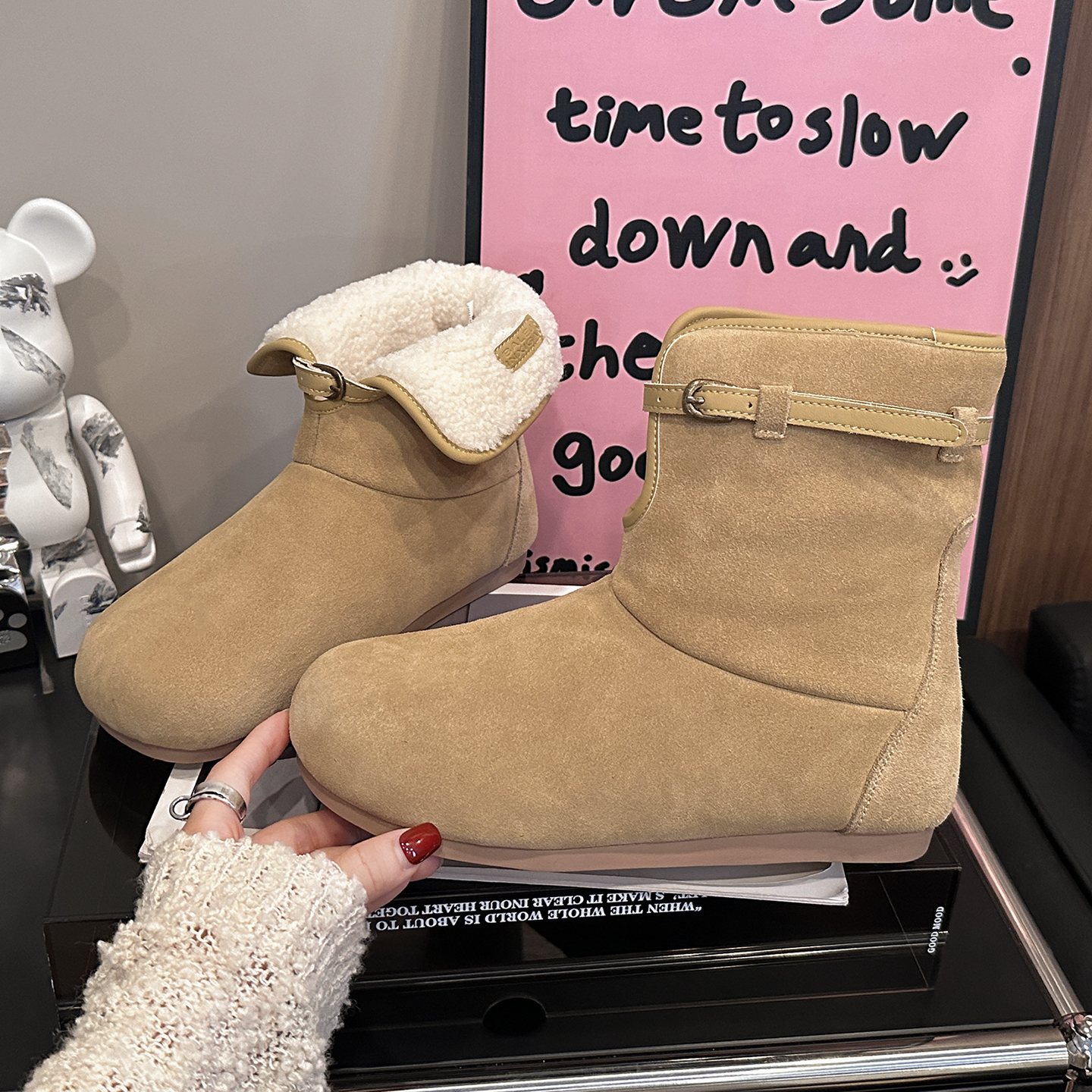 欧货真皮翻领两穿加绒保暖雪地靴