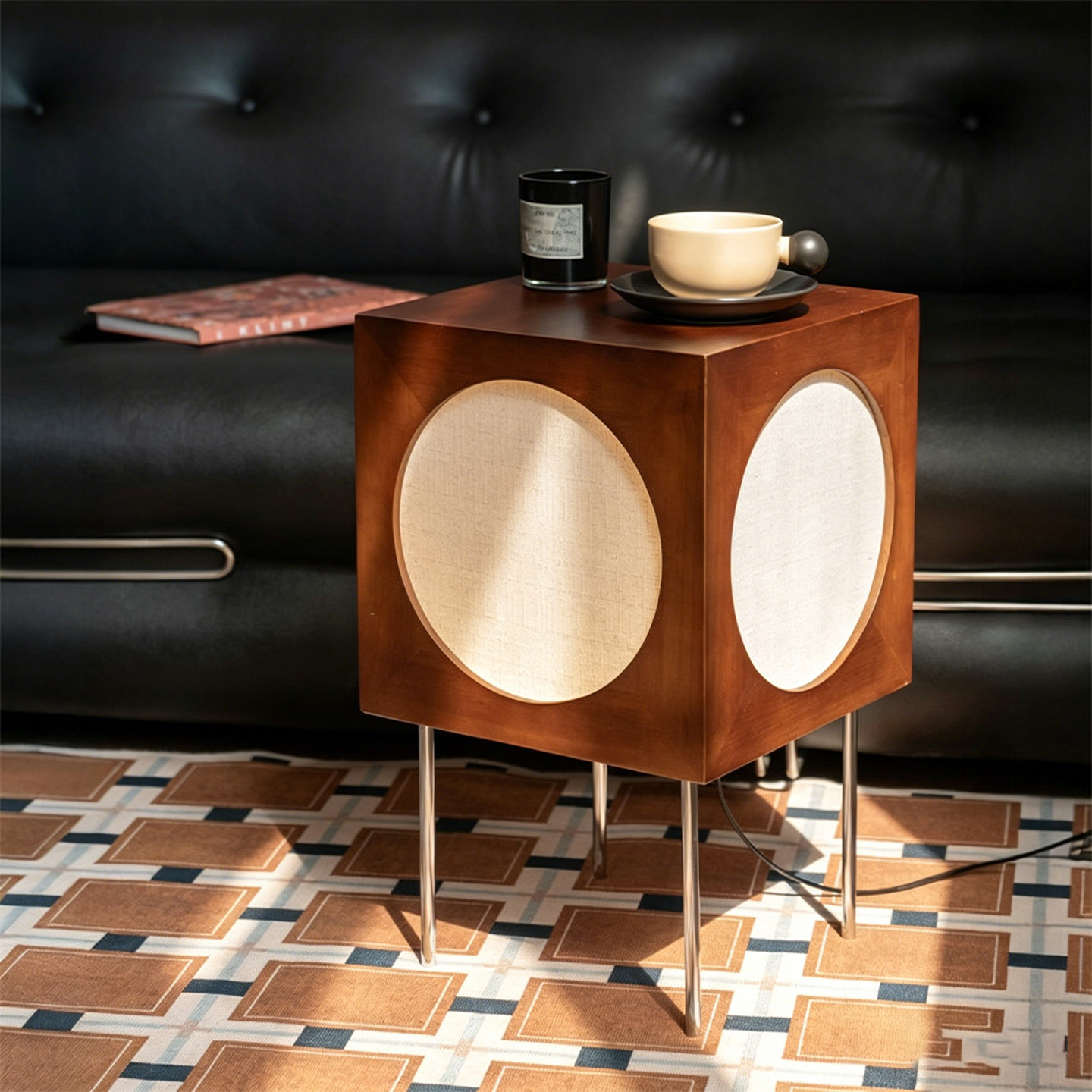 中古风落地灯卧室实木床头柜一体氛围灯复古客厅茶几置物架落地灯