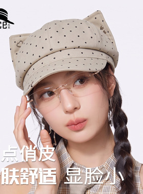 八角帽工厂现货秋季新款波点猫耳朵报童帽女生可爱卡通英伦贝雷帽