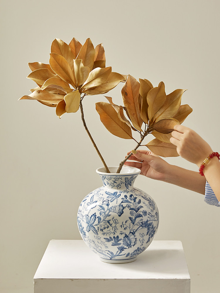 手绘青花瓷花瓶新中国风客厅高端古董插花花瓶花器装饰摆件