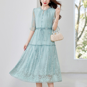 水墨佳人重工刺绣真丝桑蚕丝连衣裙女新款 中老年妈妈夏装 收腰显瘦