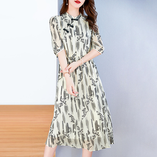 水墨佳人真丝连衣裙女2025秋冬新款高端气质收腰显瘦桑蚕丝裙子