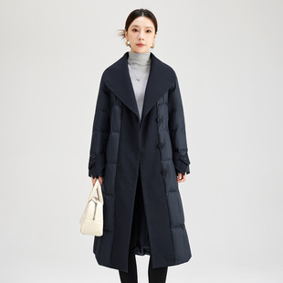 水墨佳人通勤风90鹅绒长款大翻领保暖羽绒服冬季显瘦百搭上衣外套