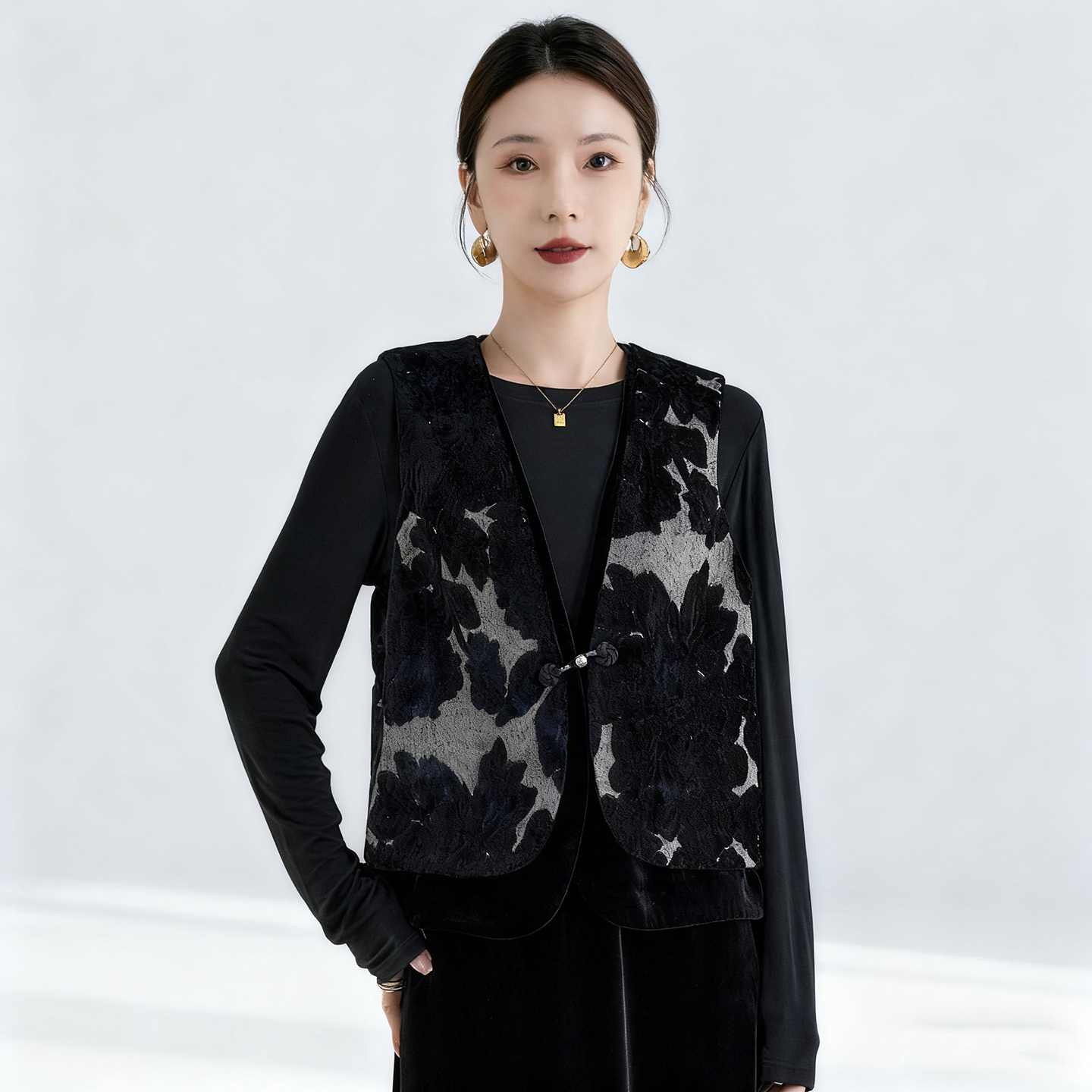 水墨佳人丝绒简约大气新中式马甲