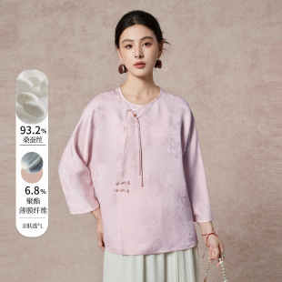 女上衣衬衫 水墨佳人新中式 正绢桑波缎圆领斜襟提花桑蚕丝真丝小衫