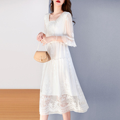 水墨佳人妈妈连衣裙真丝桑蚕丝中年女夏装 贵夫人洋气白色短袖 裙子