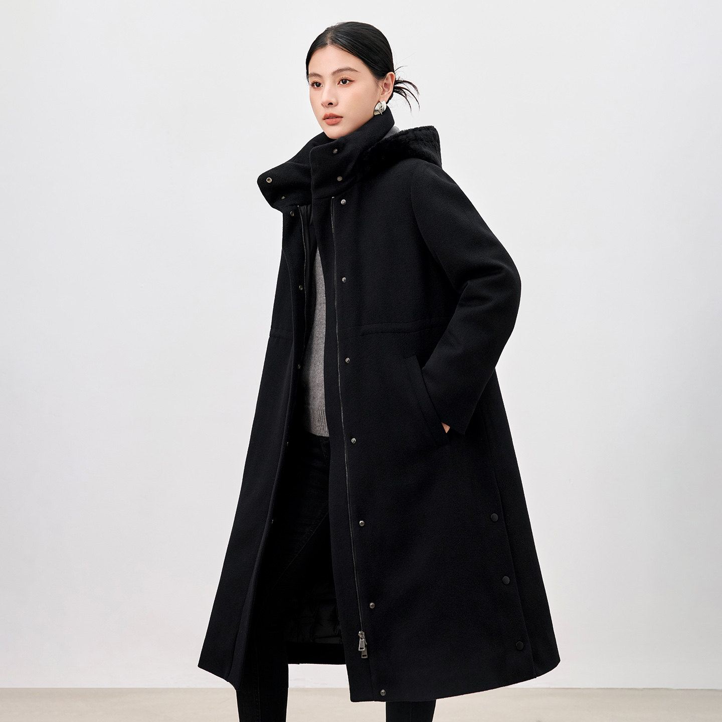 水墨佳人水墨佳人绵羊毛中长款立领鹅绒保暖防风显瘦百搭冬季外套