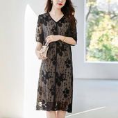 水墨佳人高端洋气气质高贵阔太太中年女装 短袖 真丝桑蚕丝连衣裙夏
