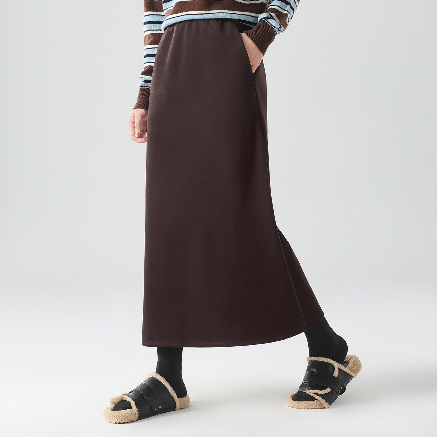 水墨佳人高腰羊毛半身裙