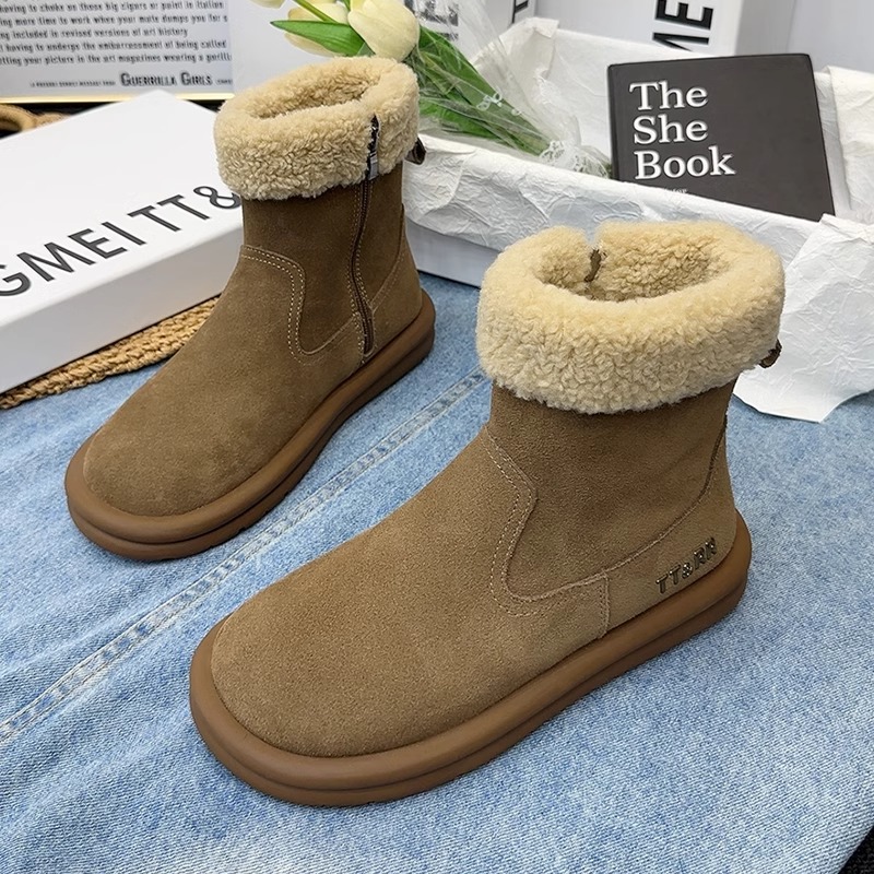 加绒短靴新款磨砂皮马丁靴雪地靴