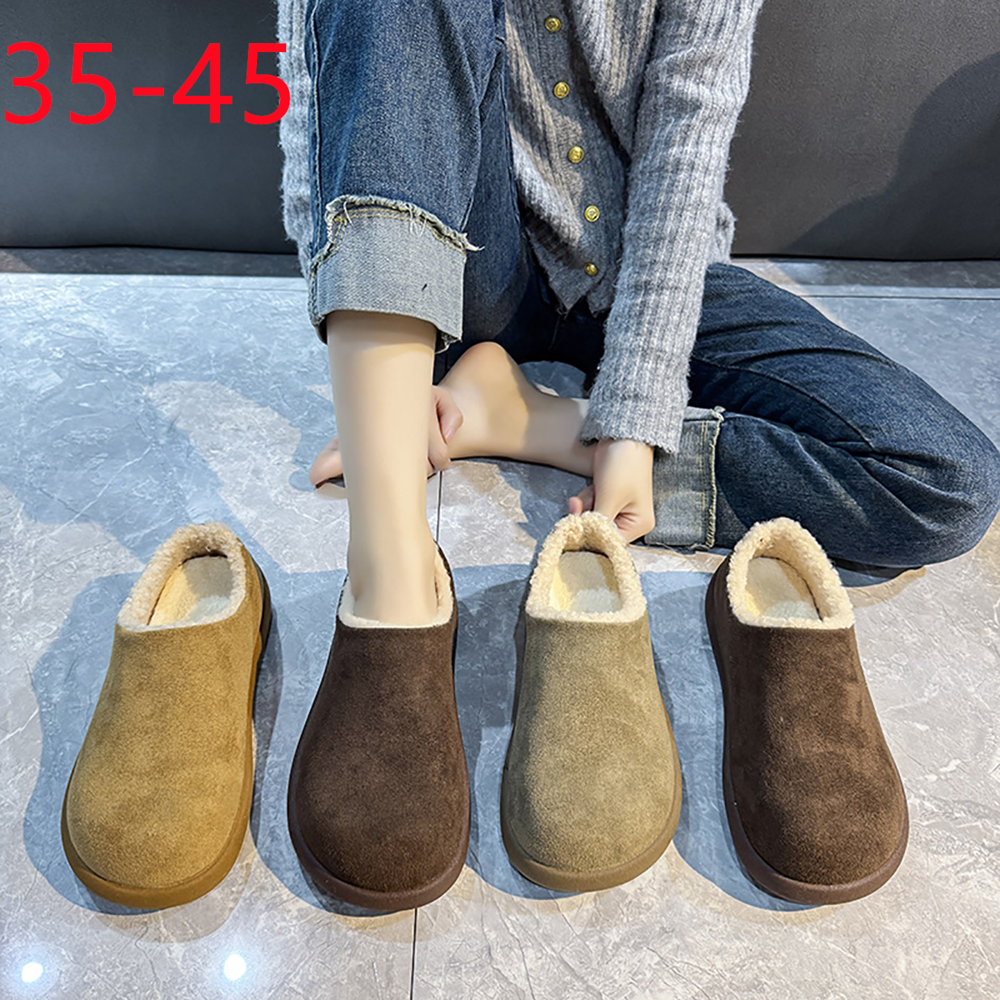 品牌男女同款加绒平底博肯单鞋