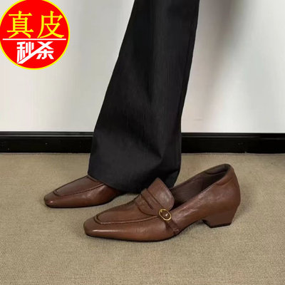 品牌真皮复古方头单鞋女气质女鞋