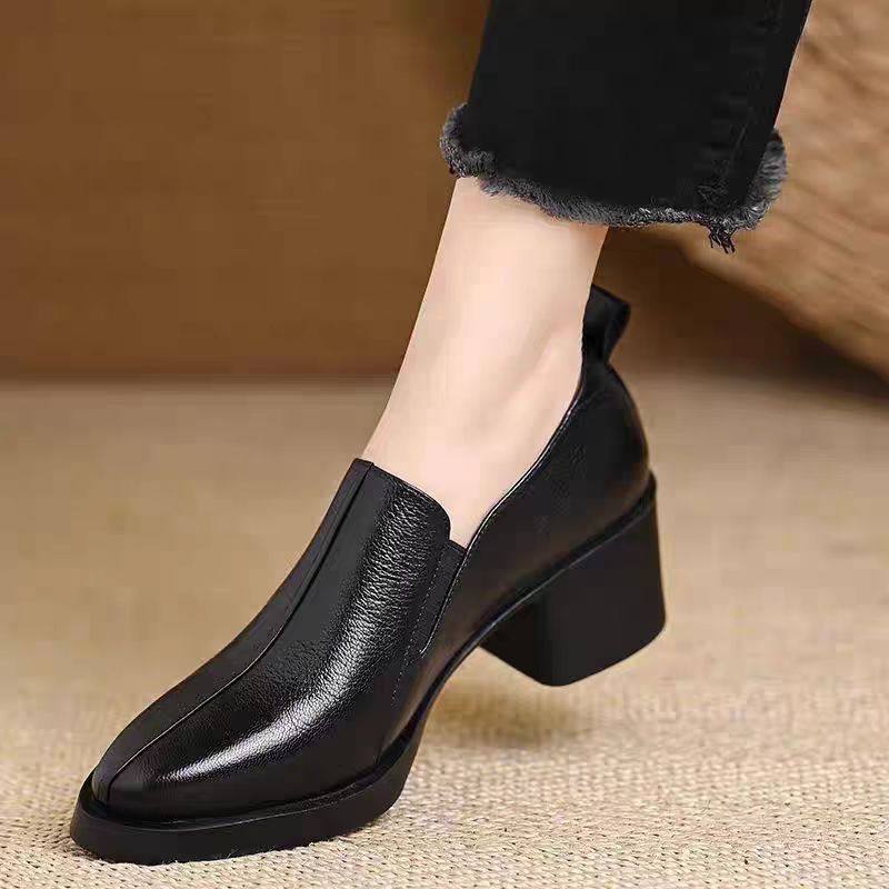 品牌撤柜真皮法式真皮尖头平底单鞋女2025年新款英伦风低跟小皮鞋,女鞋,浅口单鞋,淘宝优惠券,粉丝福利购,淘宝优惠卷