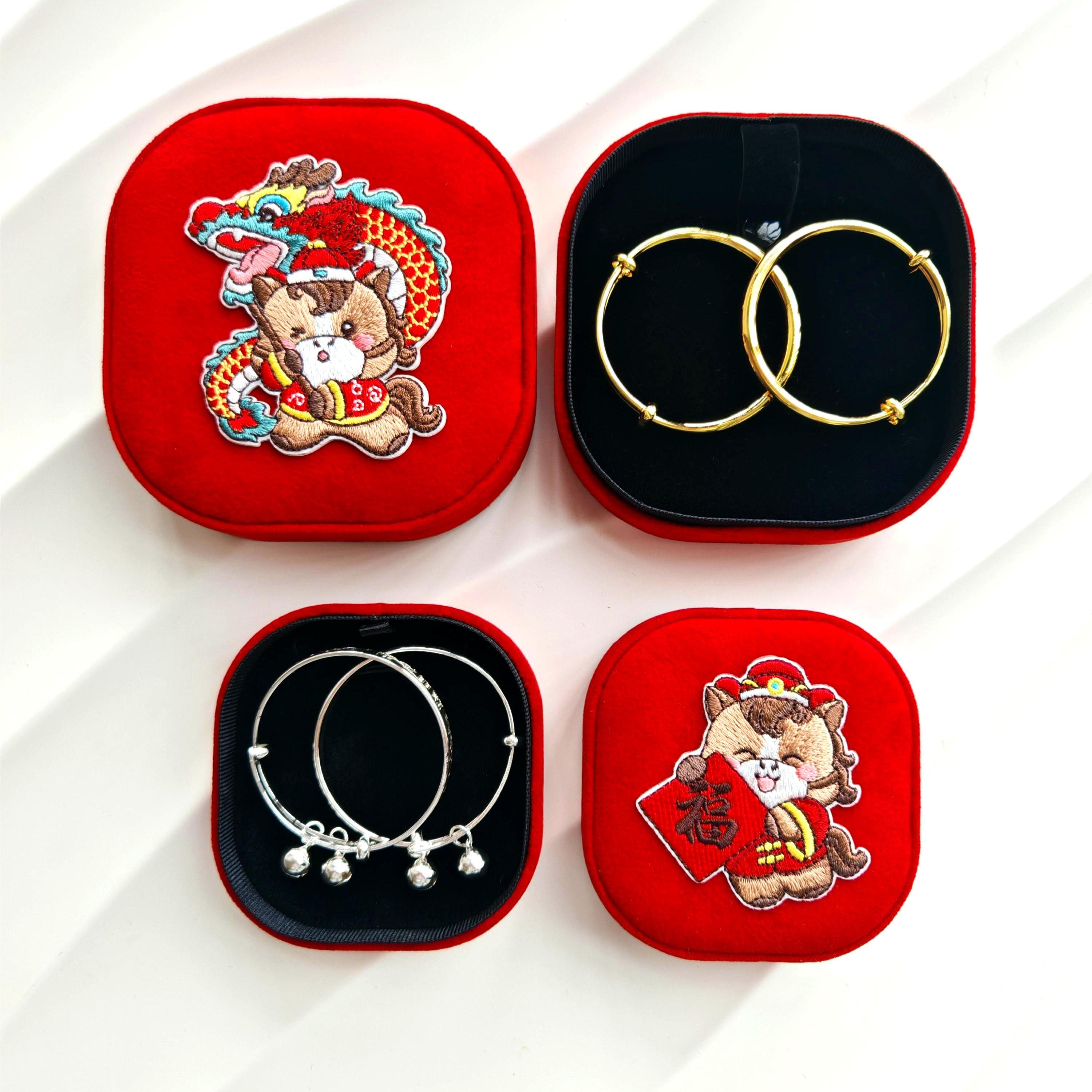 小马宝宝手镯盒周岁百天满月黄金银手镯长命锁本命年红绳手链礼盒