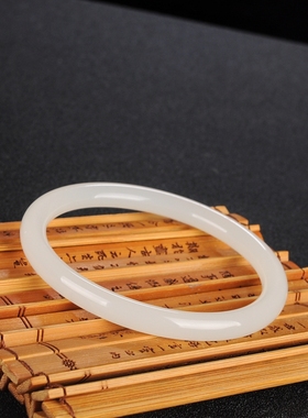 新疆和田玉手镯精品圆细条白玉镯子女士玉镯少女款旺夫镯正圆镯