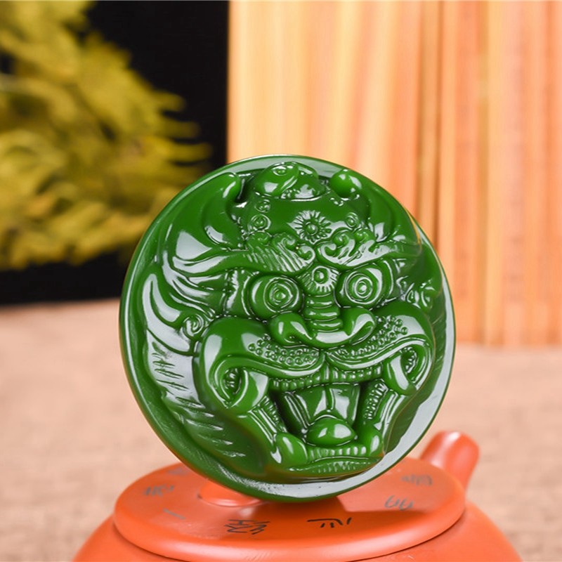 新疆和田玉菠菜绿腰带扣碧玉兽头皮带扣虎头绿色霸气男款配饰腰佩