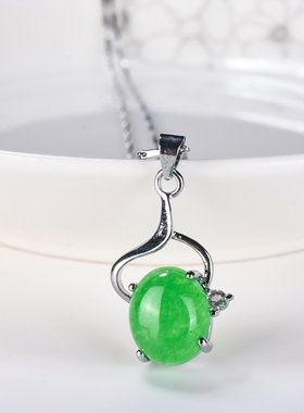 项链马来玉纯银绿色百搭吊坠