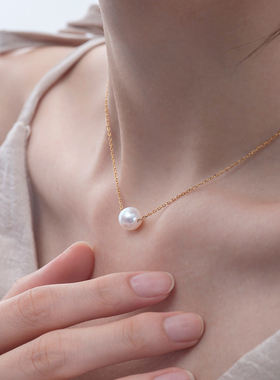 天然强光白透粉正圆淡水珍珠项链