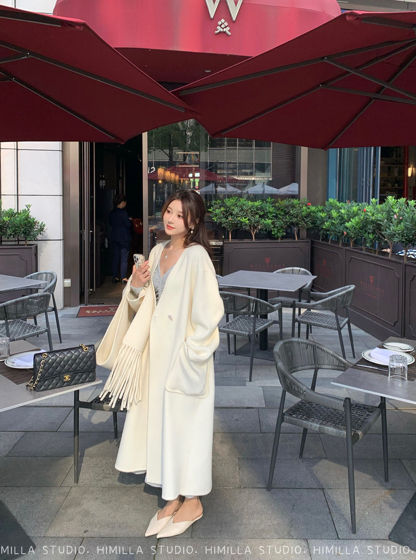 HiMilla中长款双面呢大衣