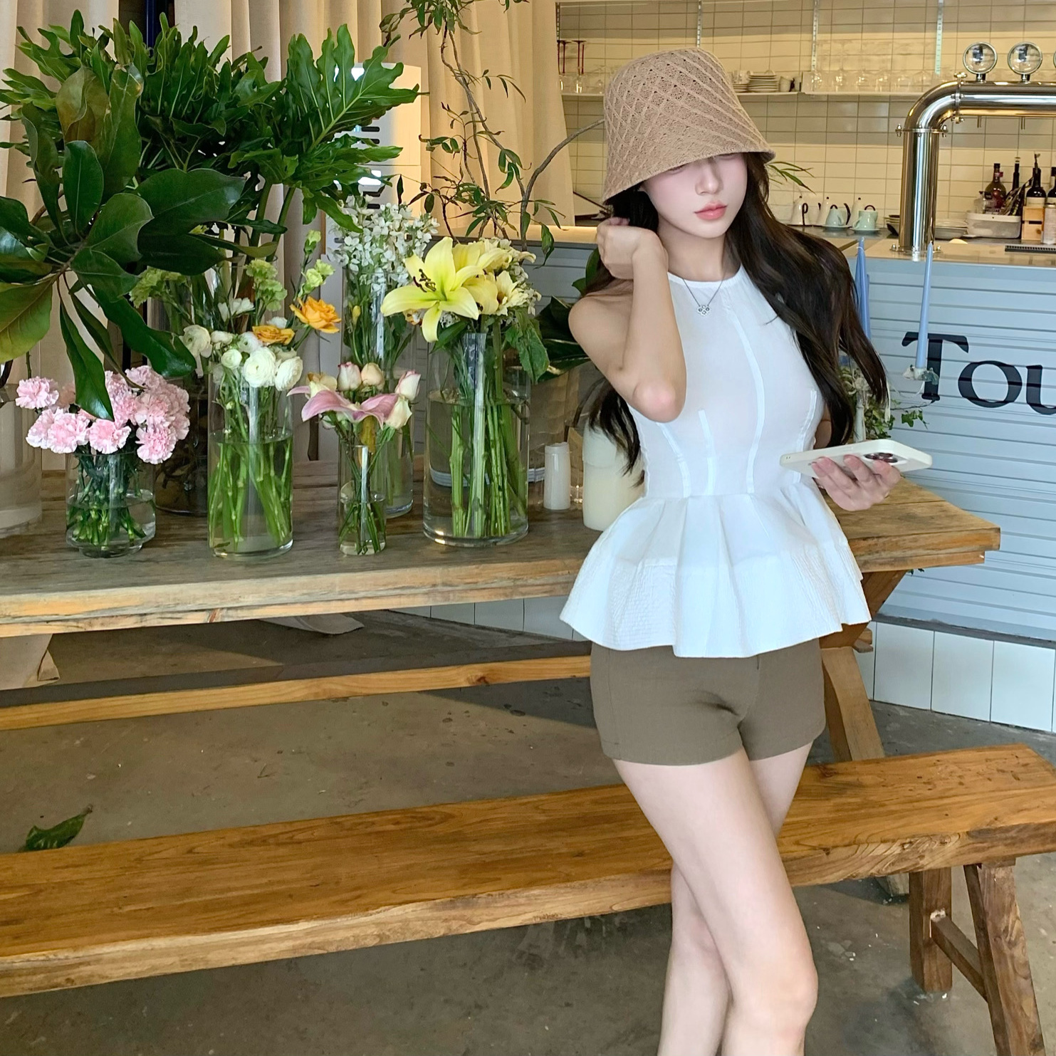 HiMilla 老钱气质卡其色百搭高腰a字显瘦西装短裤