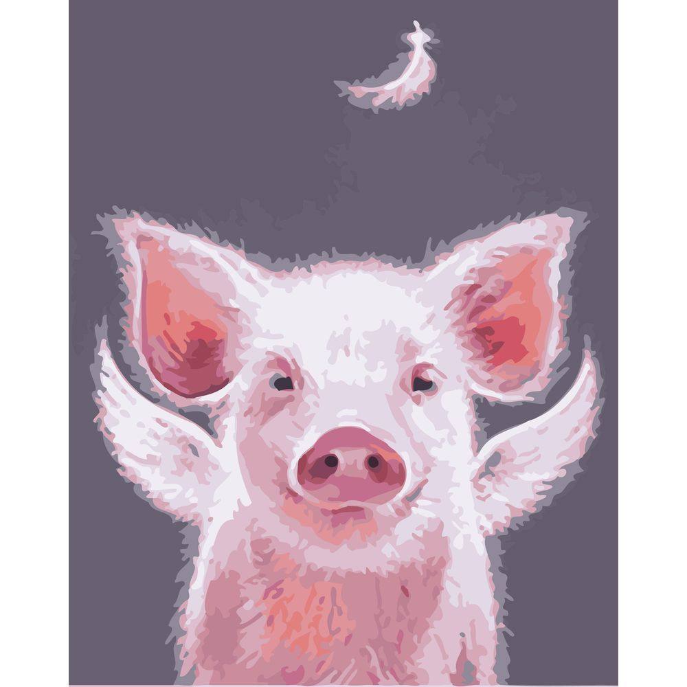 diy数字油画自己填色材料包飞猪天使幸福白白胖胖宠物小猪装饰画