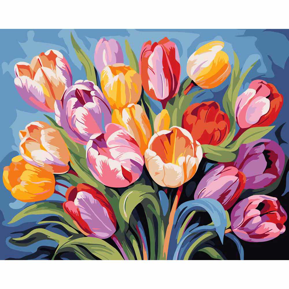 diy数字油画自己填色材料包怒放的彩色郁金香植物花卉丙稀装饰画