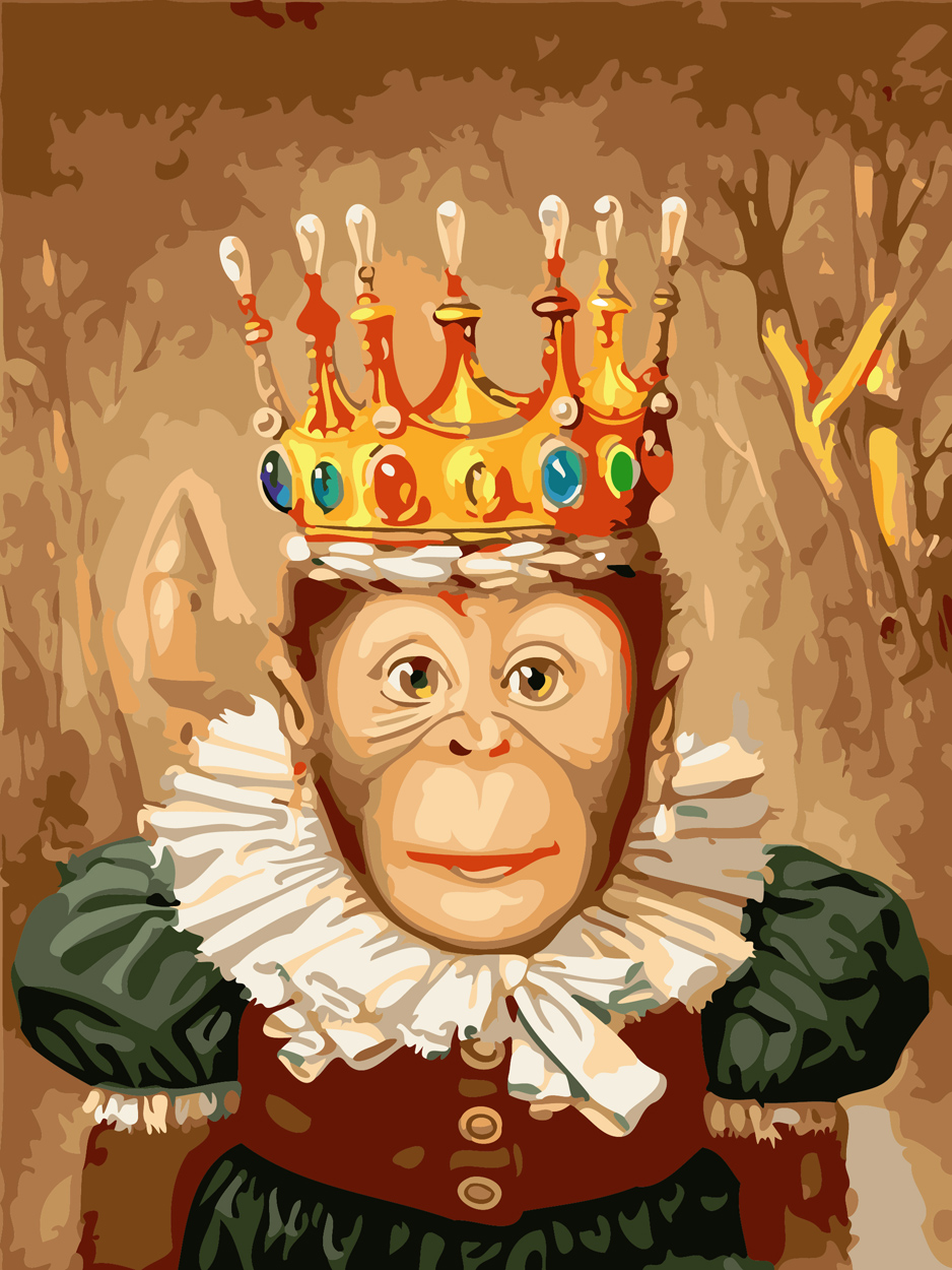 diy数字油画自己填色材料包吉吉国王爱打扮猴子皇后卡通装饰画