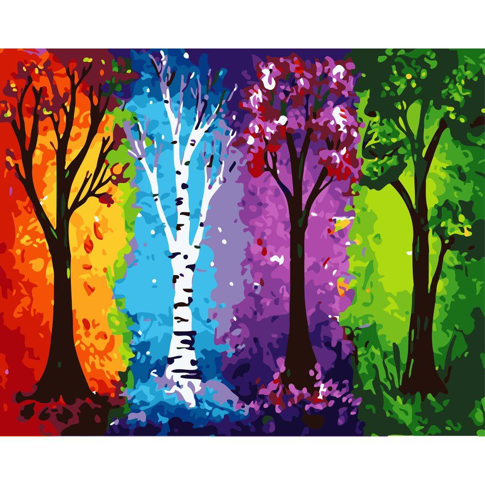 diy数字油画自己填色材料包春夏秋冬树生命四季树奔向幸福装饰画