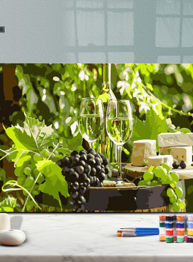 DIY数字油画自己填色材料包农场绿色庄园葡萄酒高脚杯家居装饰画