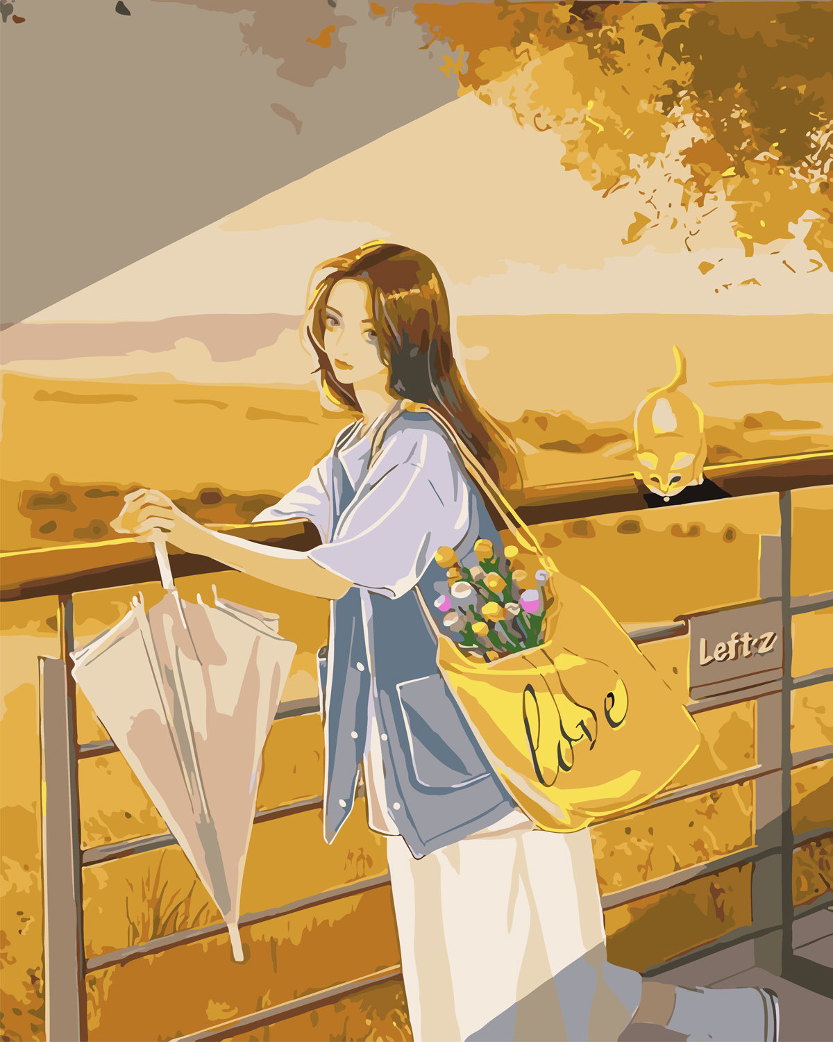 diy数字油画自己填色材料包元气少女治愈森系女生自由自在装饰画