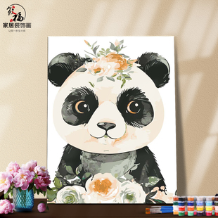 DIY数字油画材料包自己填色脑袋头上戴花动物儿童手绘家居装饰画