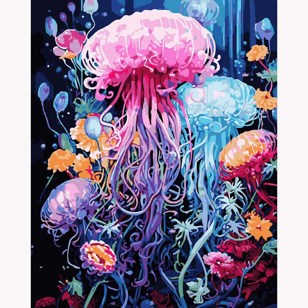 DIY数字油画材料包自己填色深海底下海星发光水母海洋家居装饰画