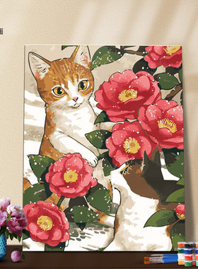 油画填色材料包解压放松宠物猫