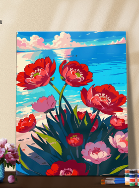 diy纯手绘数字客厅卧室油画