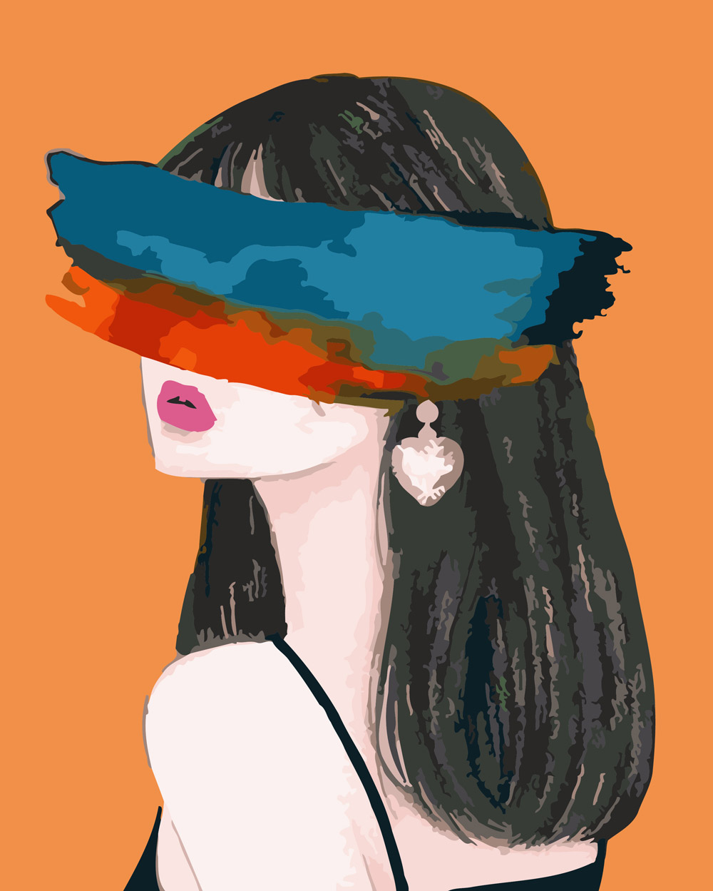 DIY数字油画自己填色材料包时尚时代女性孩蒙眼戴帽子文艺装饰画
