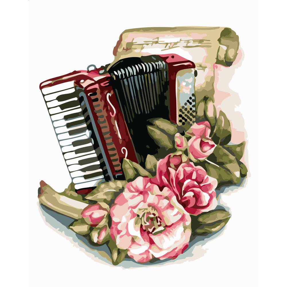 diy数字油画材料包自己填色鲜花乐普乐器鼓手风琴提琴家居 装饰画