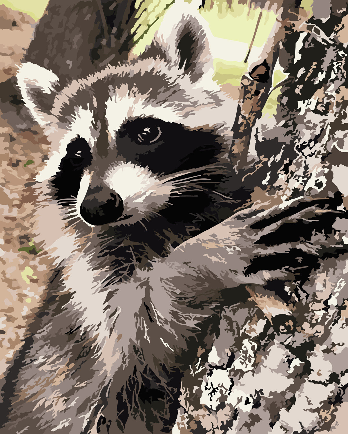 diy数字油画材料包自己填色卡通啤酒浣熊爬山树动物丙稀家装饰画