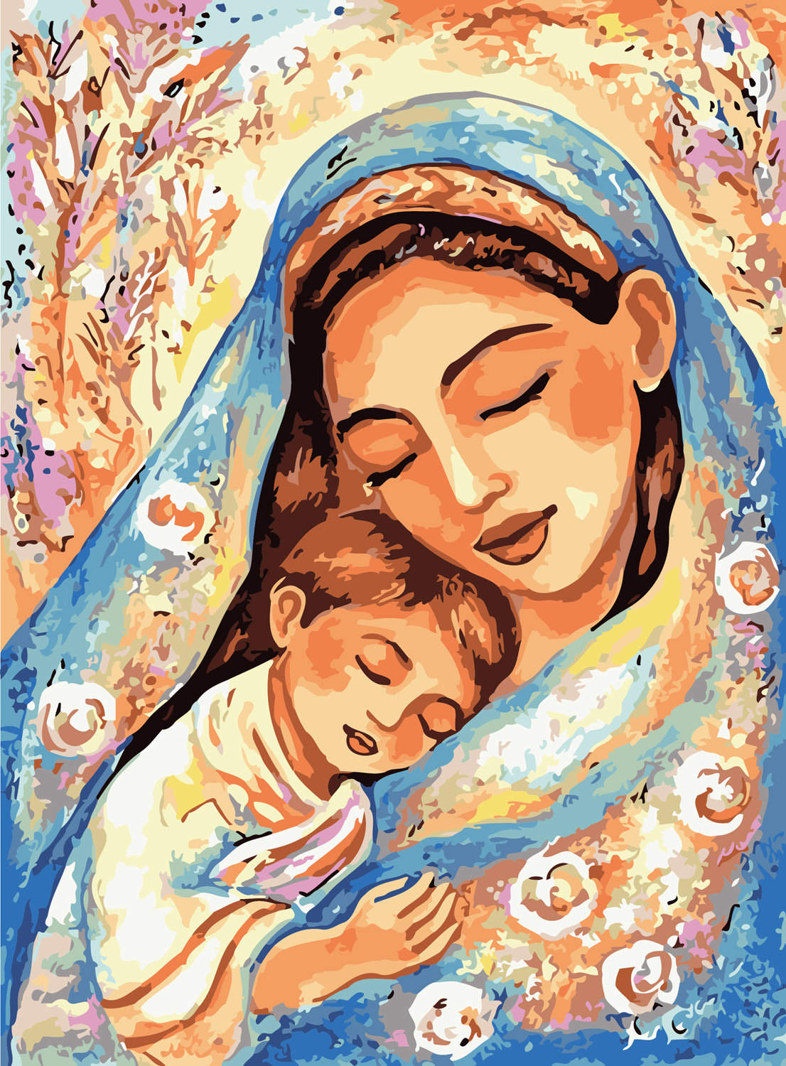 diy数字油画材料包自己涂色喂奶宝宝亲子情幸福的人生陪伴装饰画