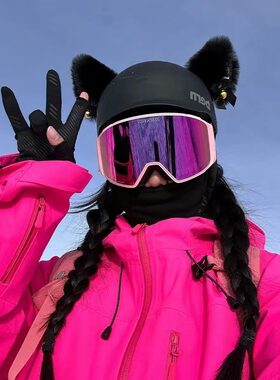 滑雪头盔可爱卡通毛绒蝴蝶结兔子耳朵成人儿童通用摩托车装饰配件