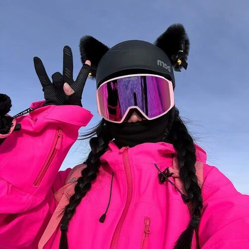 滑雪头盔可爱卡通毛绒蝴蝶结兔子耳朵成人儿童通用摩托车装饰配件
