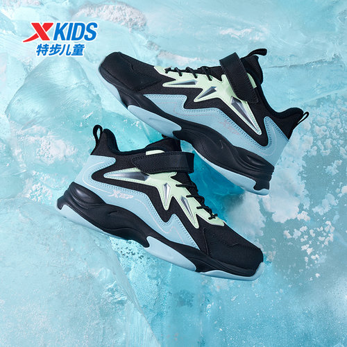 特步童鞋男童棉鞋秋季新款皮面加绒高帮棉鞋大童儿童雪地靴子男鞋