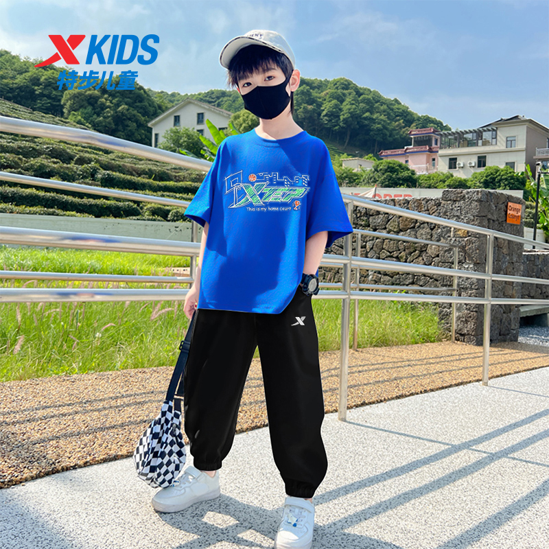 特步儿童速干运动套装2025夏季新款男童短袖夏装T恤长裤2件套正品