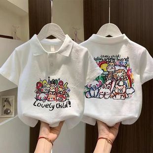 韩版 男女童polo衫 装 洋气纯棉短袖 吸汗儿童卡通上衣 中大童2025夏季