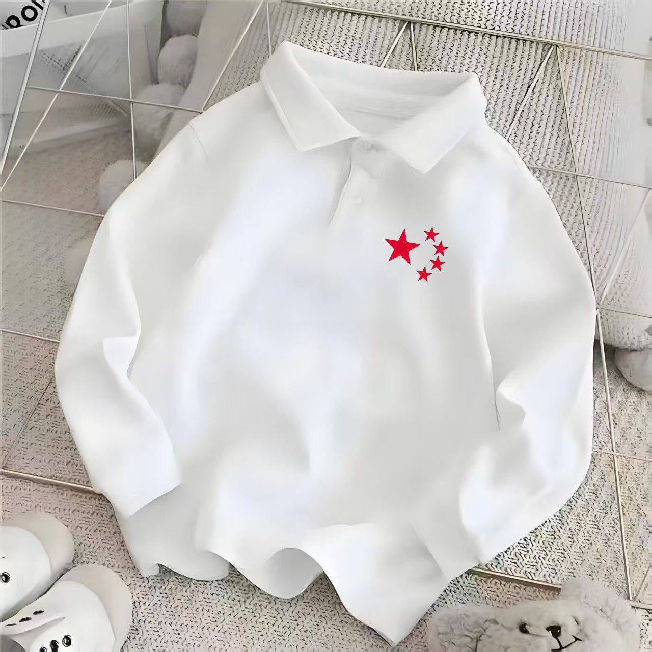 polo衫中大童纯棉字母洋气秋冬加绒长袖上衣儿童宽松翻领童装卫衣