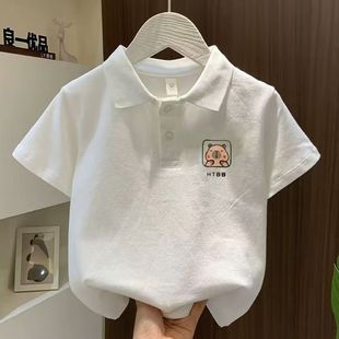 儿童纯棉中小童宝宝短袖 T恤印花男女童吸汗polo领婴儿童装 t吸汗衫