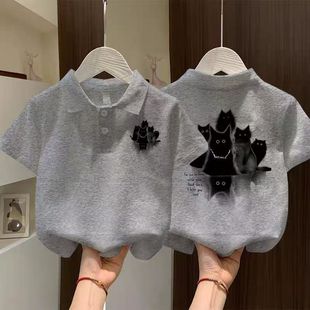 中大童韩版 男女童polo衫 装 纯棉洋气吸汗短袖 卡通儿童上衣t T恤夏季