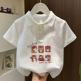 纯棉中小童宝宝短袖 polo领 T恤儿童印花男女童吸汗婴儿童装 t吸汗衫
