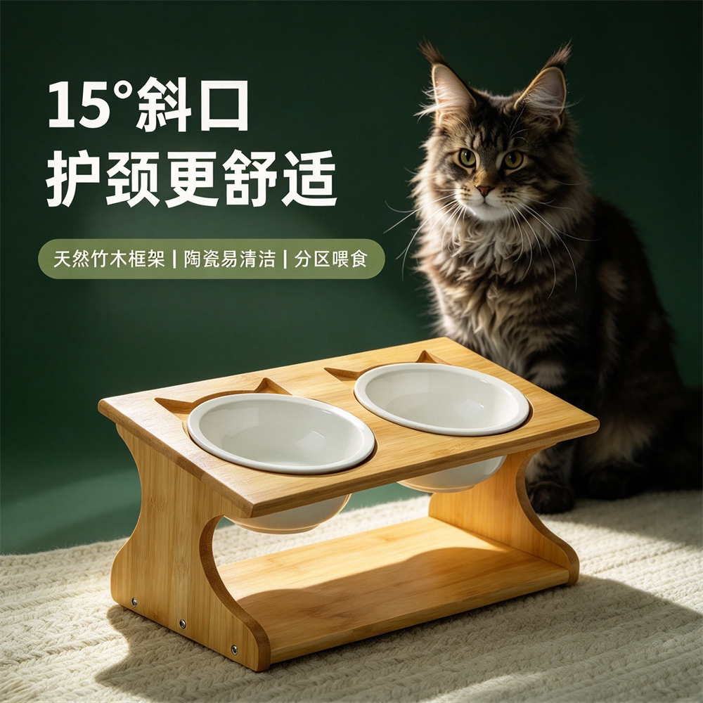 猫狗陶瓷防翻护颈慢食碗
