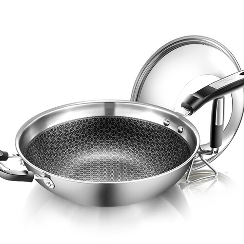 无油烟多功能不锈钢炒锅