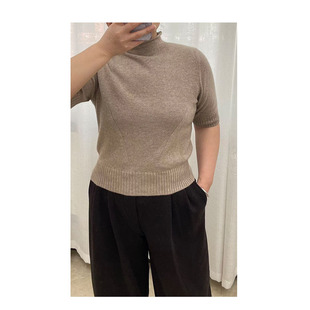 新款100山羊绒短袖女半高领宽松软糯显瘦打底纯色简约羊绒针织衫